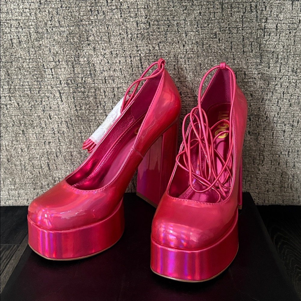 Lace Up Pink Platform Heels
